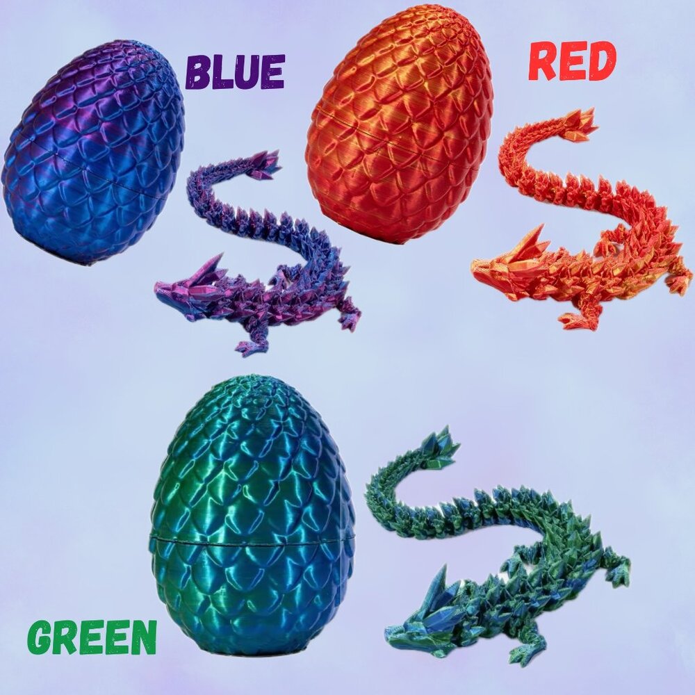 3D Printed Dragon in Egg, Full Articulated Crystal Dragon Flexible 12 inches,